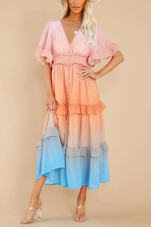 Stilla | Ombre Sunsæt Ruffles Maxi Kjole