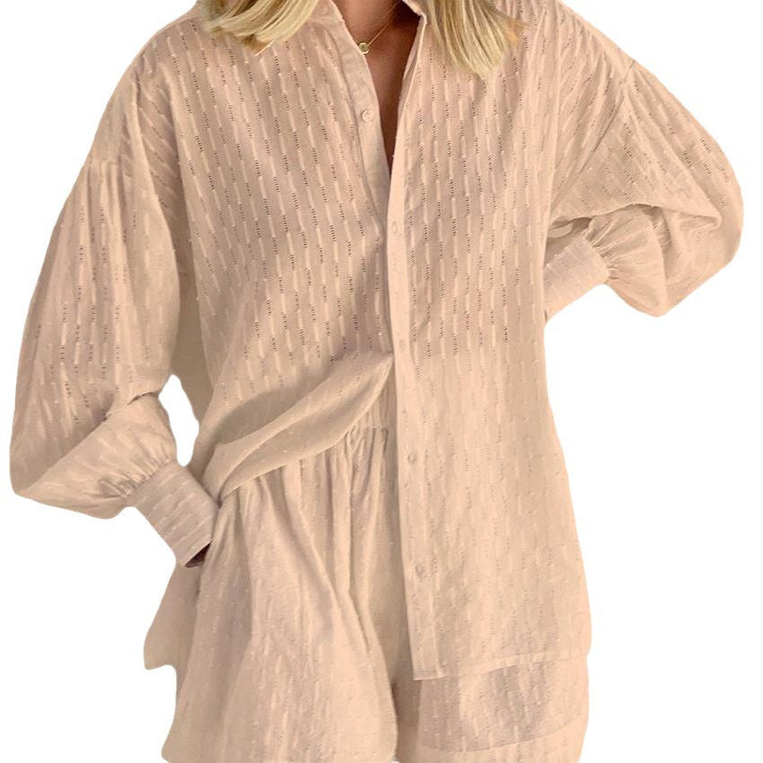 Dame afslappet skjorte og shorts sæt med fint mønster Stilla