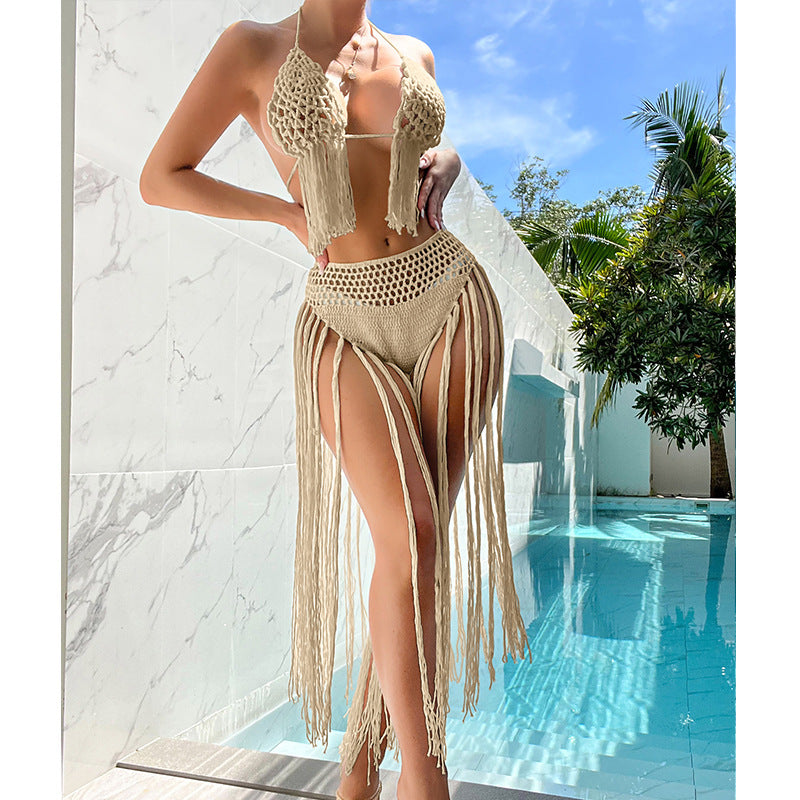 Dame hækle-bikini-sæt med frynset detaljer og moderne design Stilla