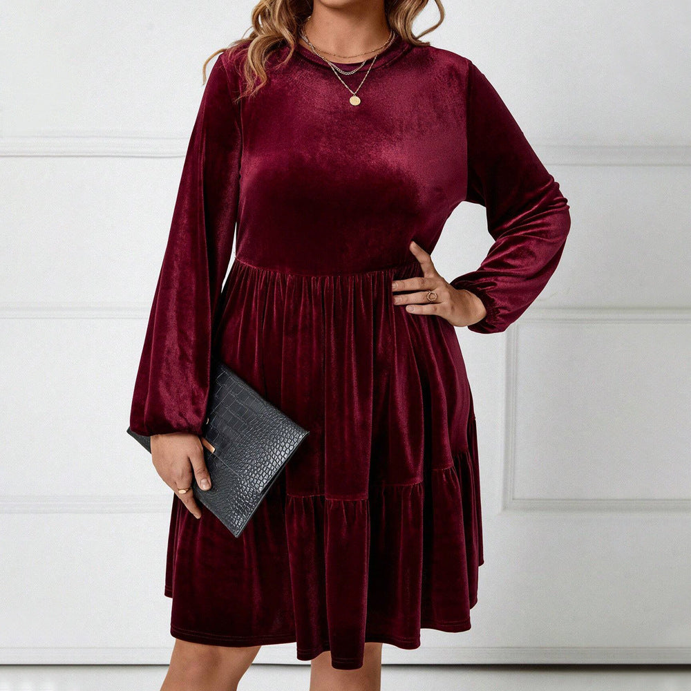 Dame elegant fløjl minikjole med svungne skørt og lange ærmer Stilla