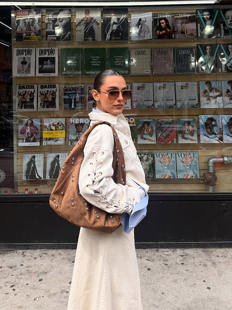 Dame Designer Håndtaske med dekorative Perl detaljer og unik skæring Stilla