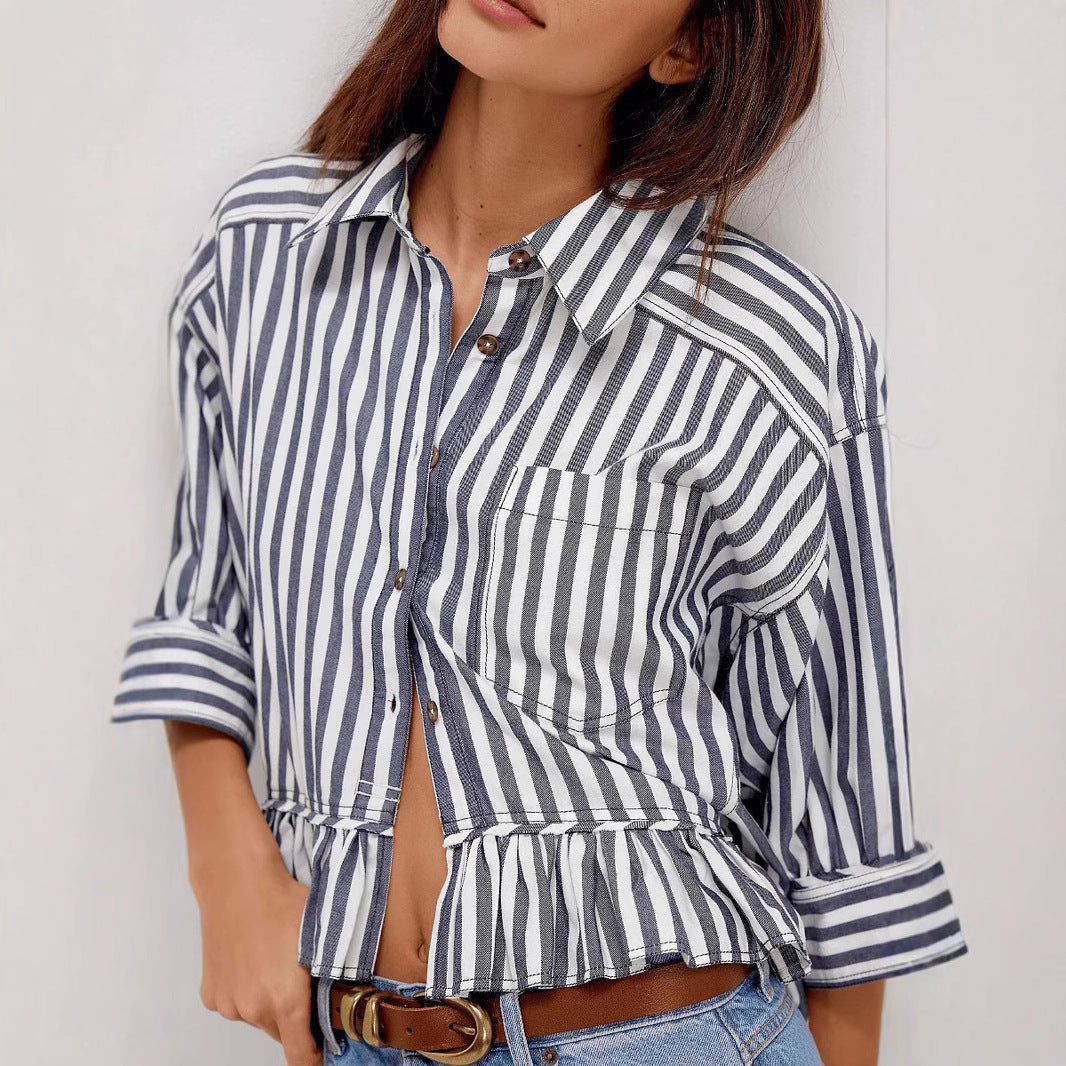 Dame afslappet blusejakke med flæse Stilla