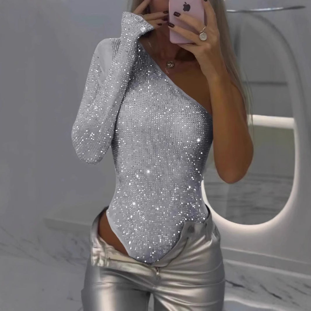 Dame En-Skulder Glitrende Bodysuit Stilla