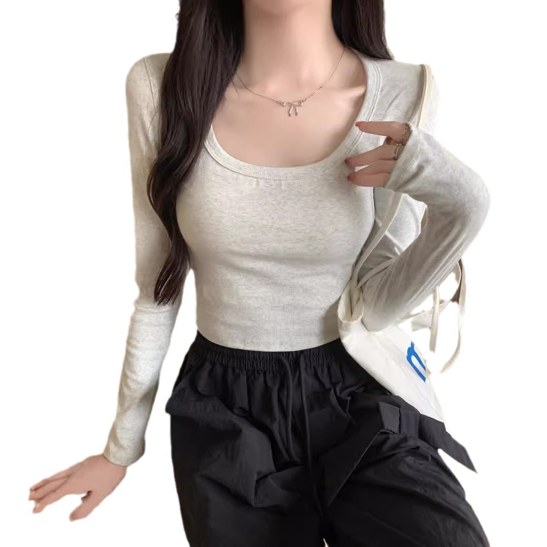 Dame Cropped Langærmet Figurtilpasset Overdel med Blød Struktur Stilla
