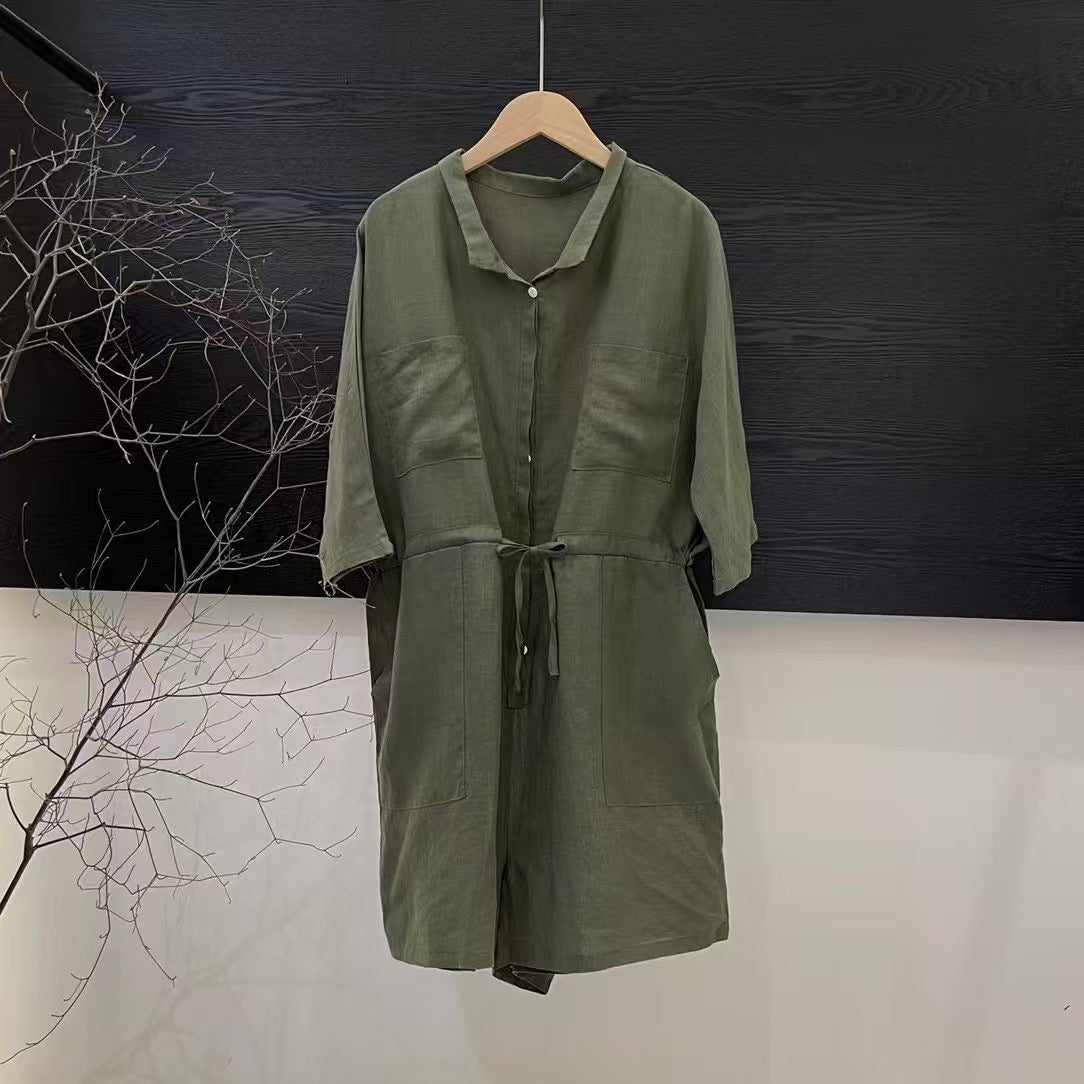 Damer Løs Jumpsuit med korte ærmer, taljebælte og lommer Stilla