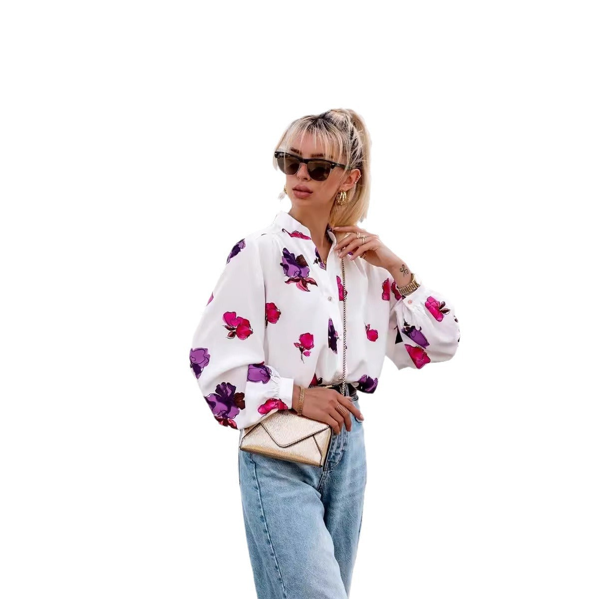 Dame elegant bluse med blomsterprint Stilla