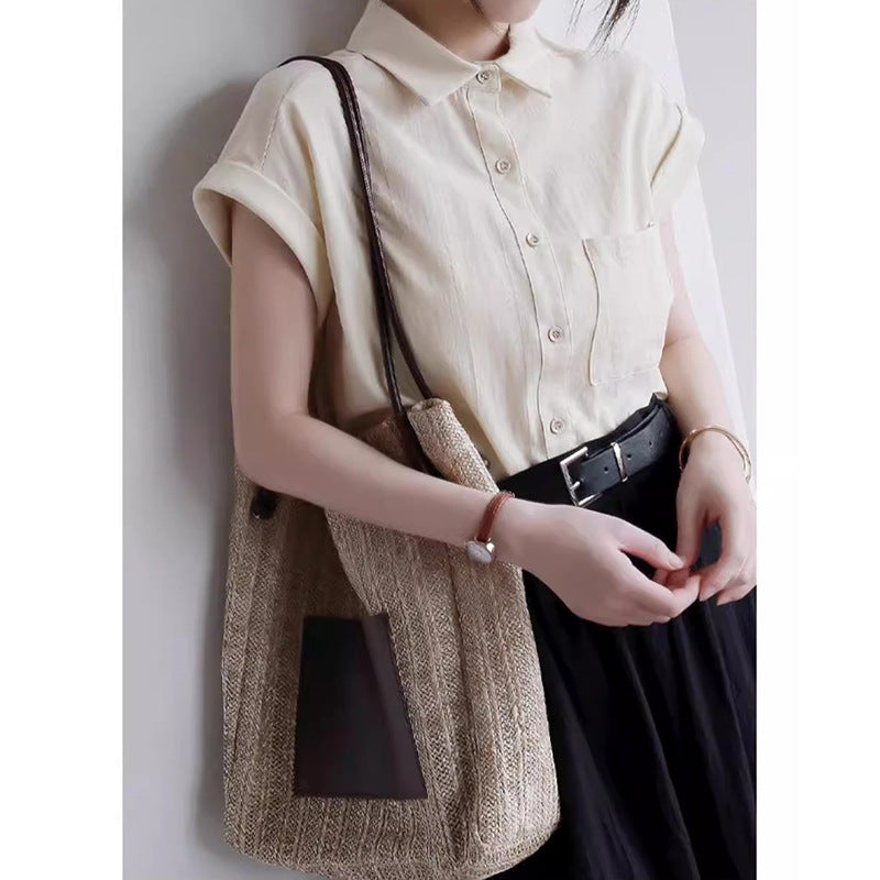 Dame afslappet kortærmet skjorte med klassisk krave og praktiske lommer Stilla