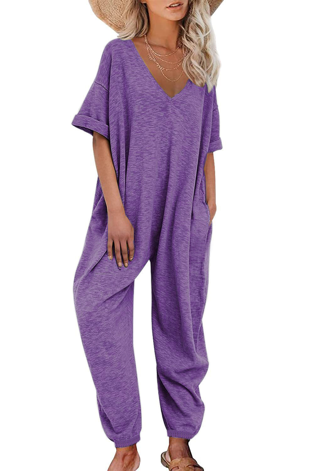 Dame Oversized Jumpsuit med dyb V-hals og afslappede lommer Stilla