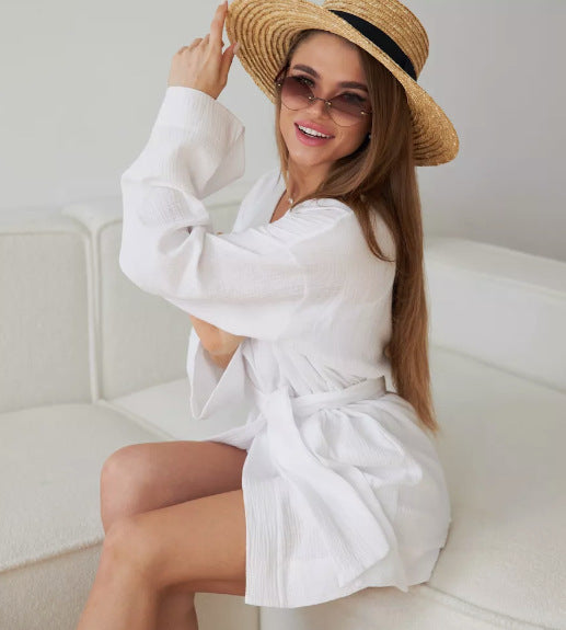 Dame afslappet Kimono-jakke med bælte og åbne ærmer Stilla