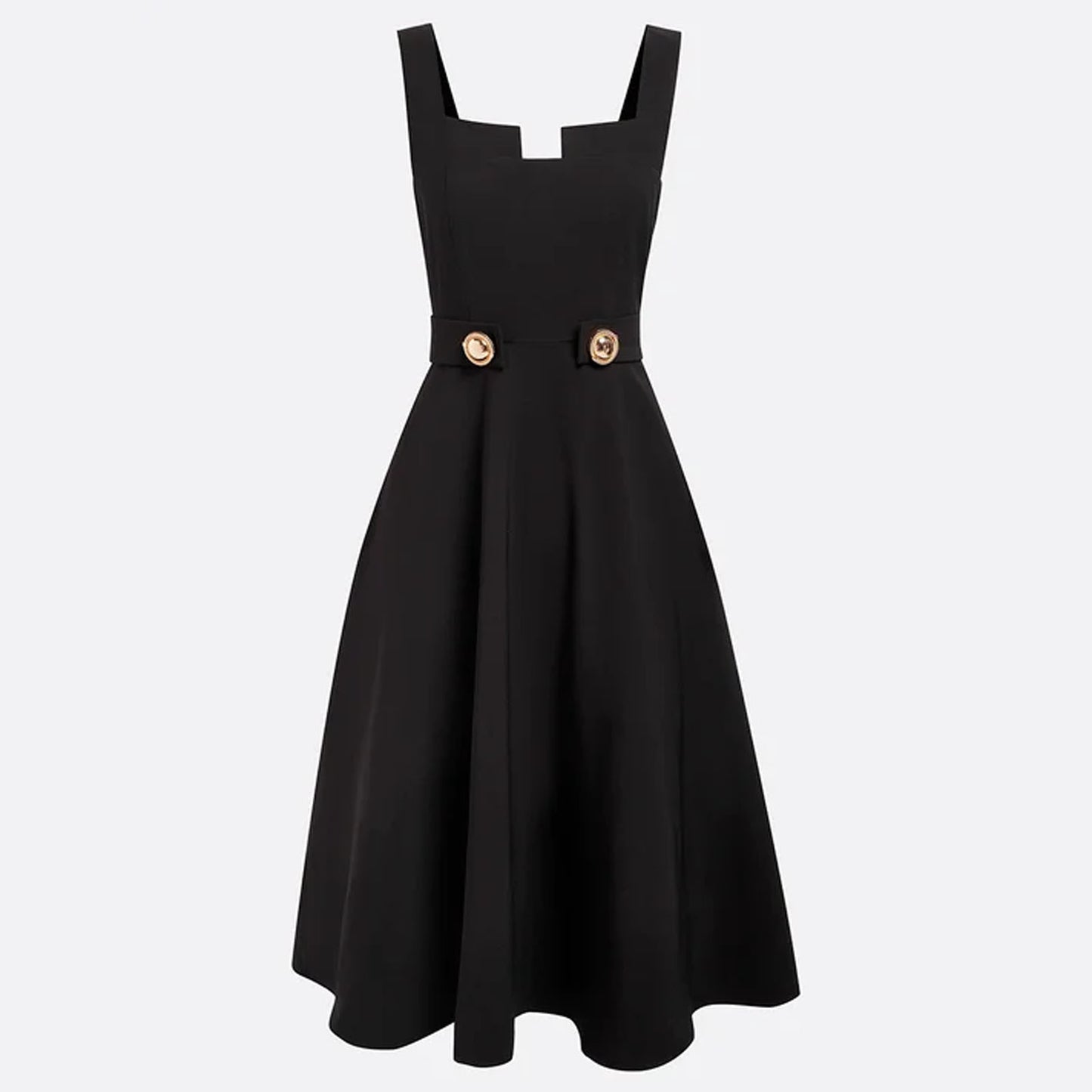 Dame A-linje Midi kjole med firkantet udringning og dekorativt bælte Stilla