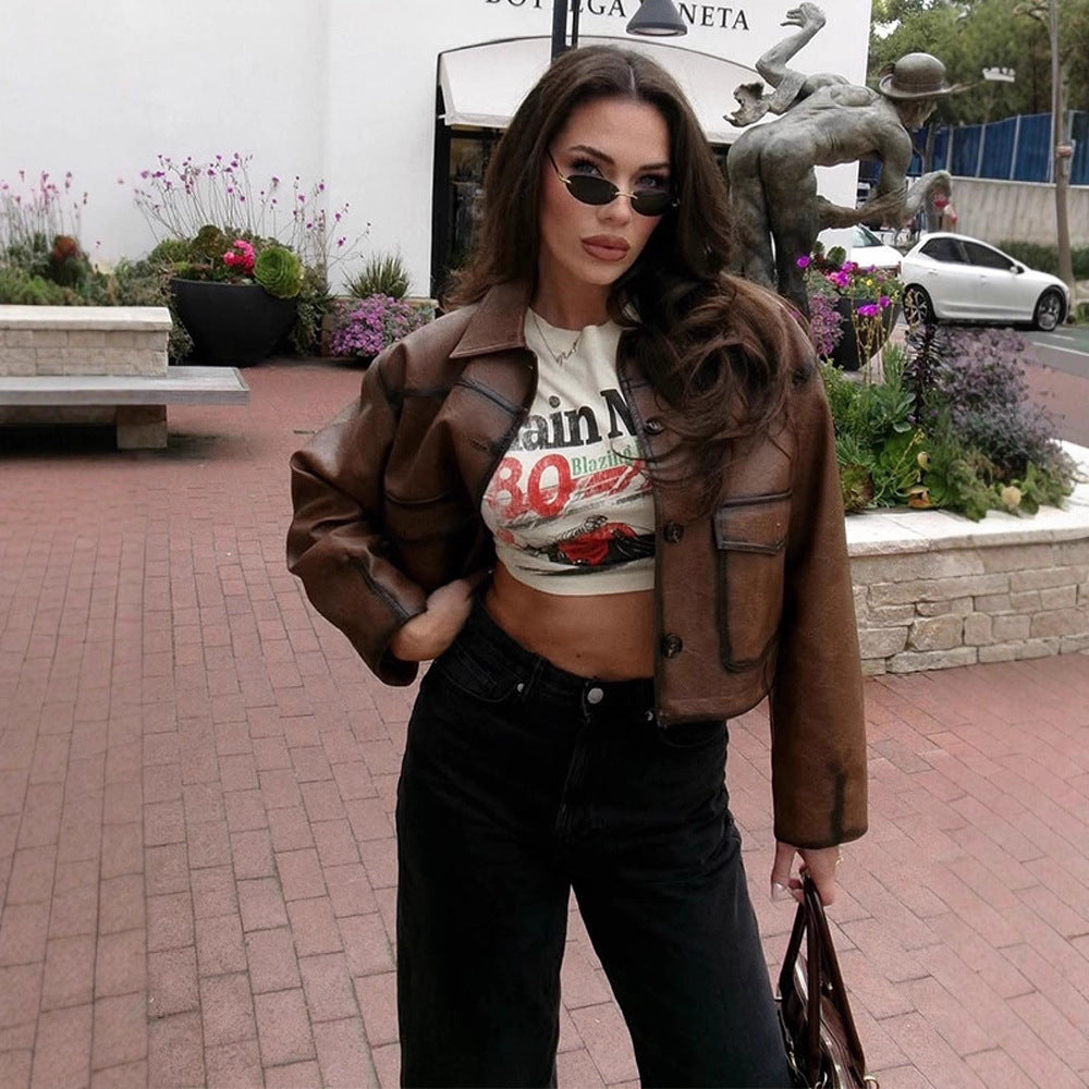 Dame cropped Kunstlæderjakke med moderne snit og kvalitetsdetaljer Stilla