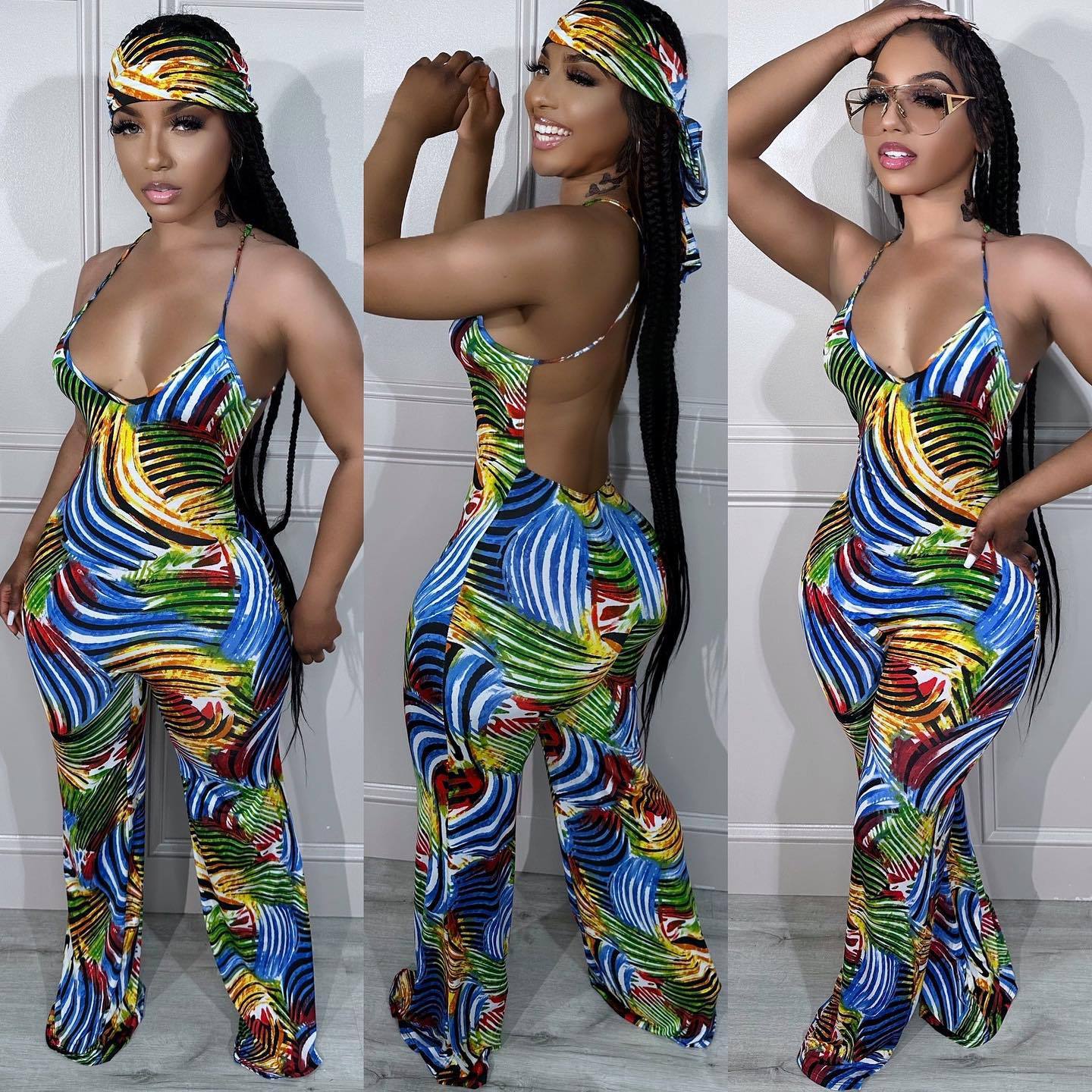 Dame Jumpsuit med trendy print og fræk rygudskæring Stilla