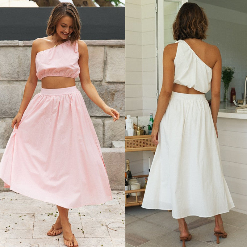 Dame elastisk sæt med asymmetrisk top og bred nederdel Stilla