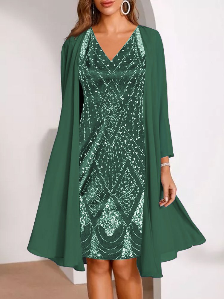 Dame elegant aftenkjole med skinnende overtræk Stilla