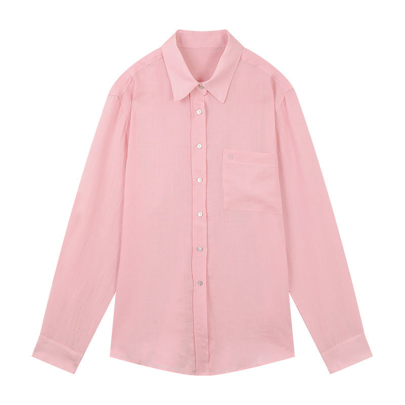 Dame afslappet langærmet skjorte i let, åndbart stof med struktureret design Stilla