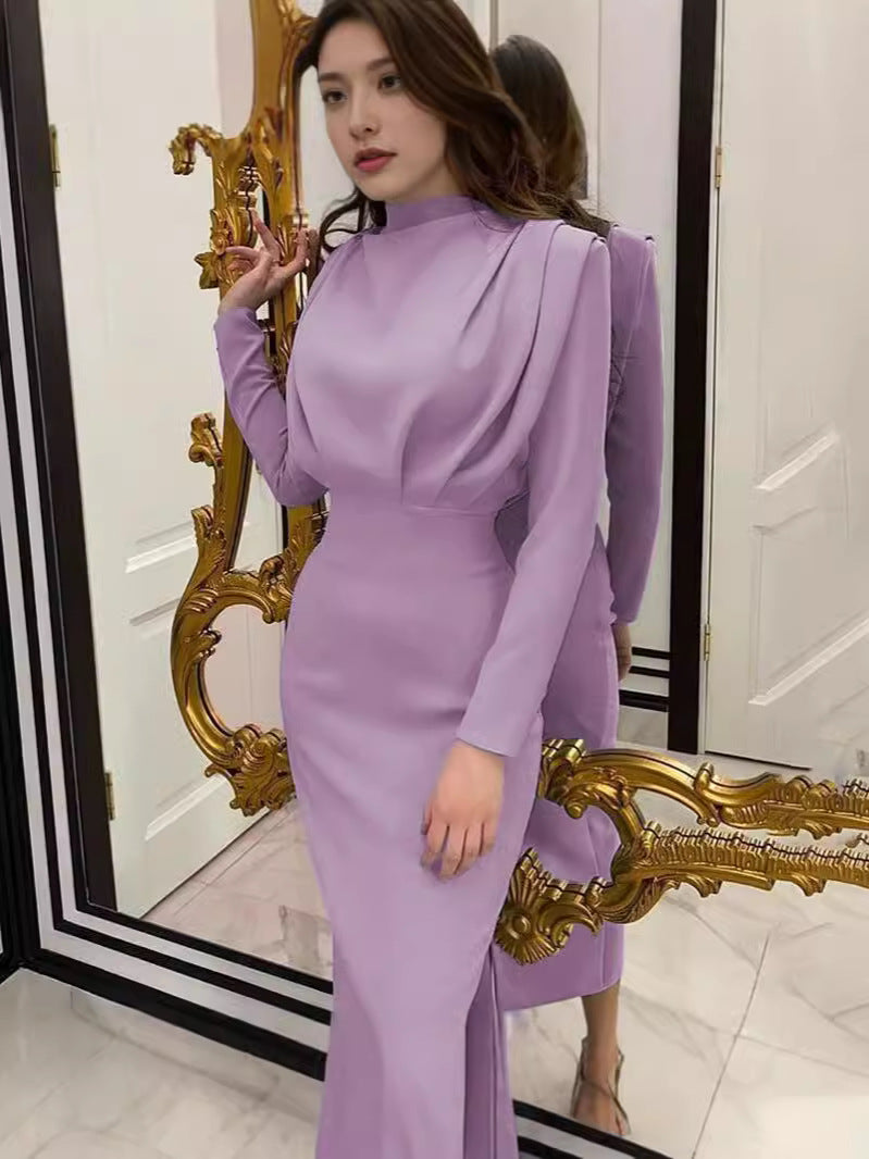 Dame elegant Etuikjole med langærmet og høj halsudskæring Stilla