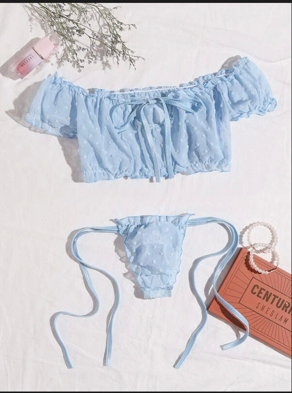 Dame Rüscheneinsatz Off-Shoulder Lingerie Set Stilla