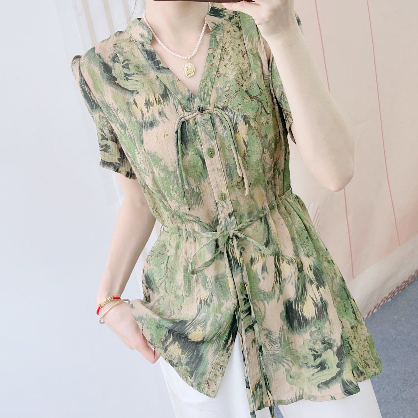 Dame Elegant Bluse med blomstermønster og tætsiddende form Stilla