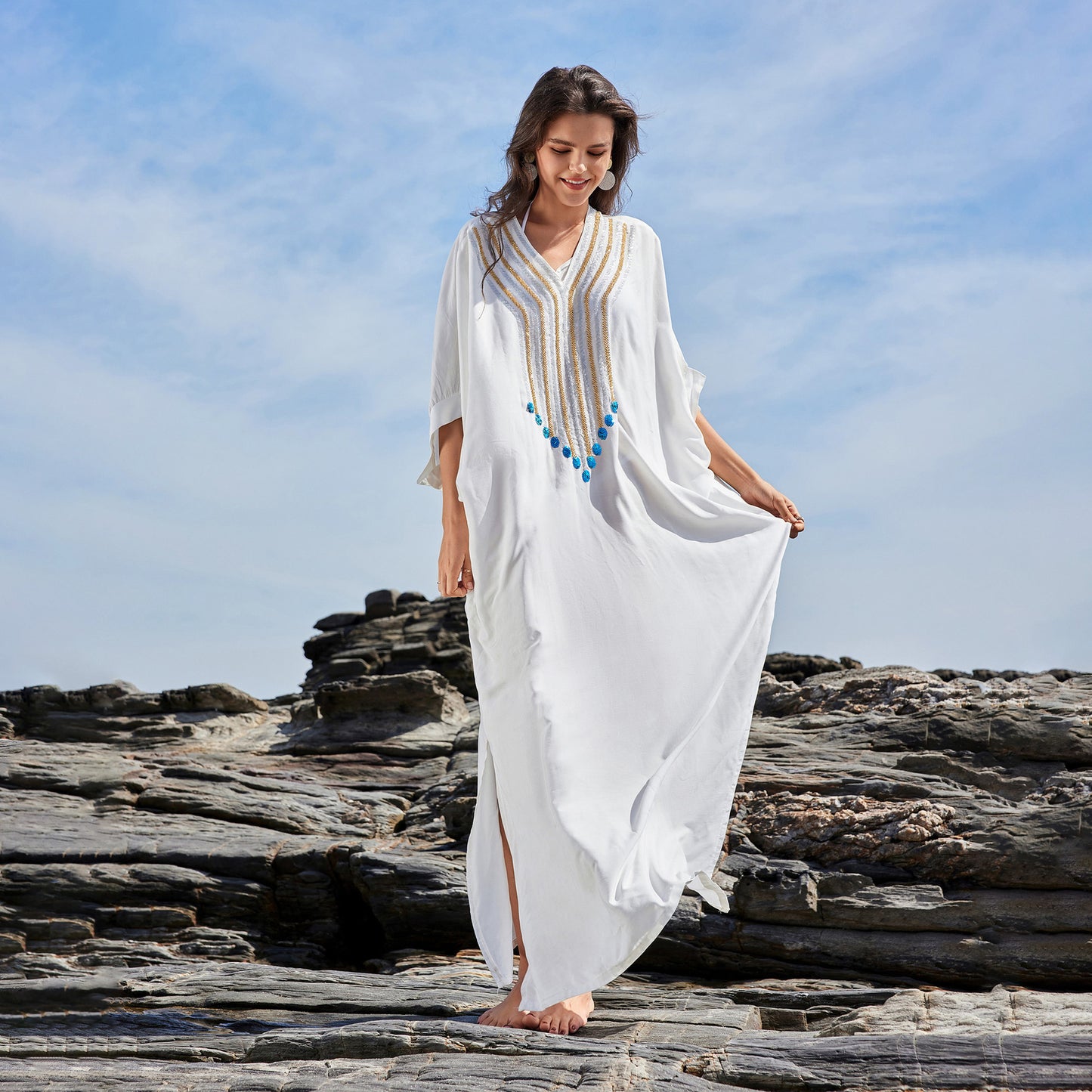 Dame dekoreret strandtunika kjole Stilla