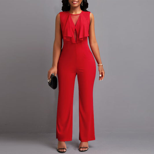 Dame elegant jumpsuit med flydende draperingseffekt og dyb V-hals Stilla