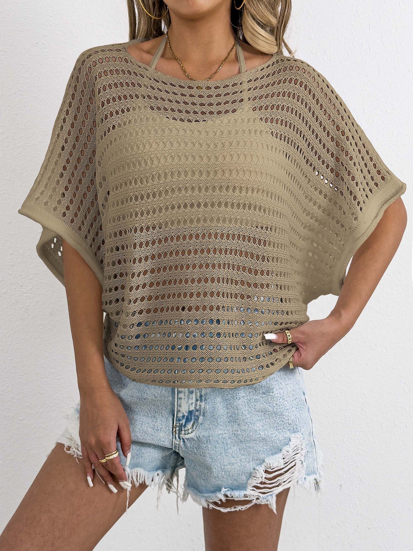 Dame Åben Webart Hæklet Overtræk Top Stilla