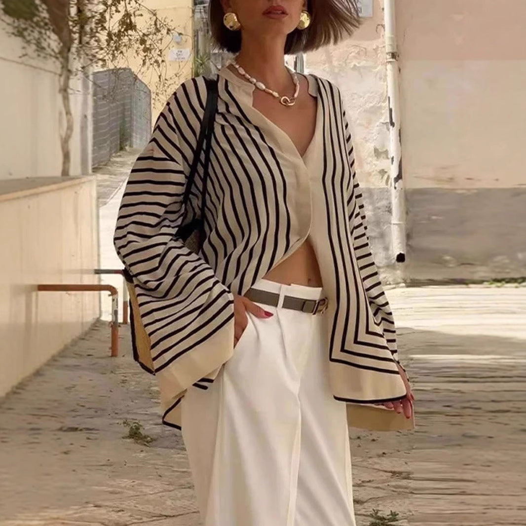 Dame Elegant Kimono-Jakke med moderne stribemønster og afslappet snit Stilla