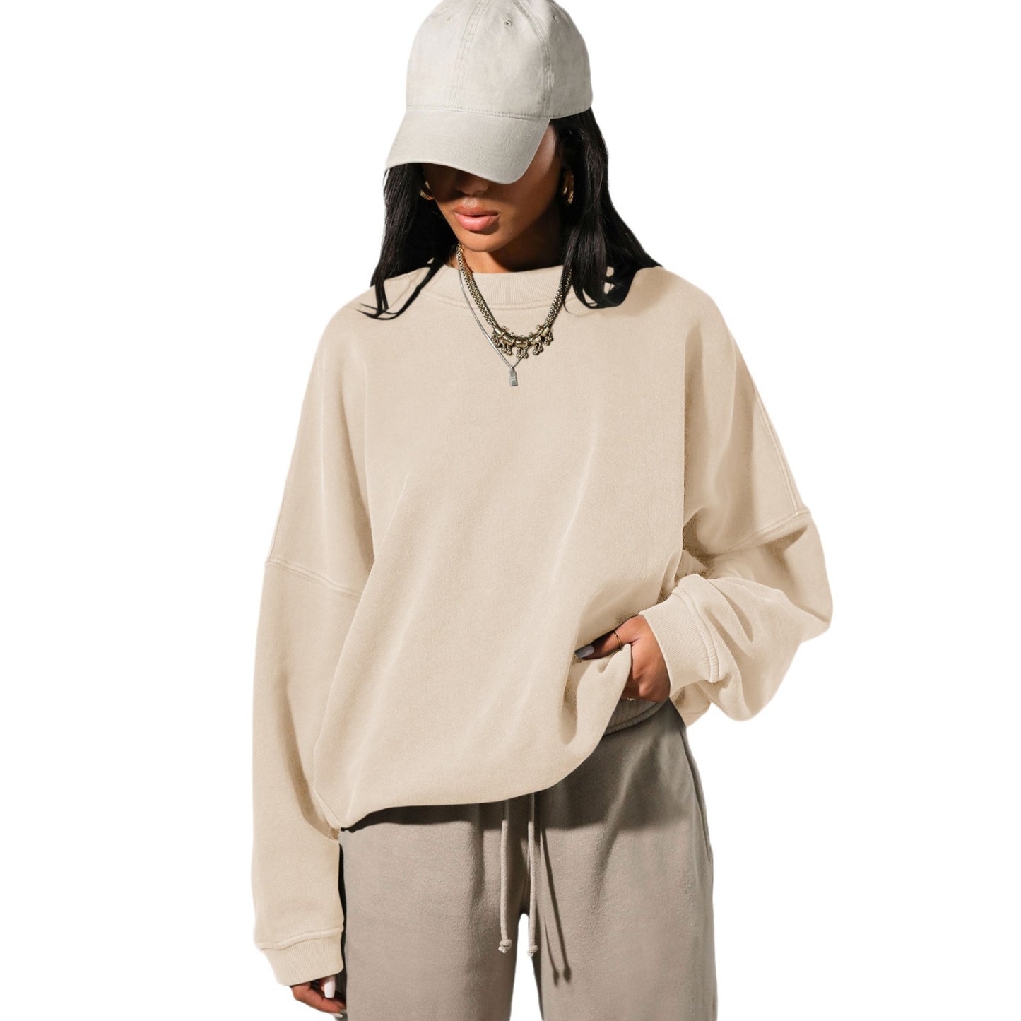 Dame afslappet oversized sweatshirt med høj krave og struktureret design Stilla