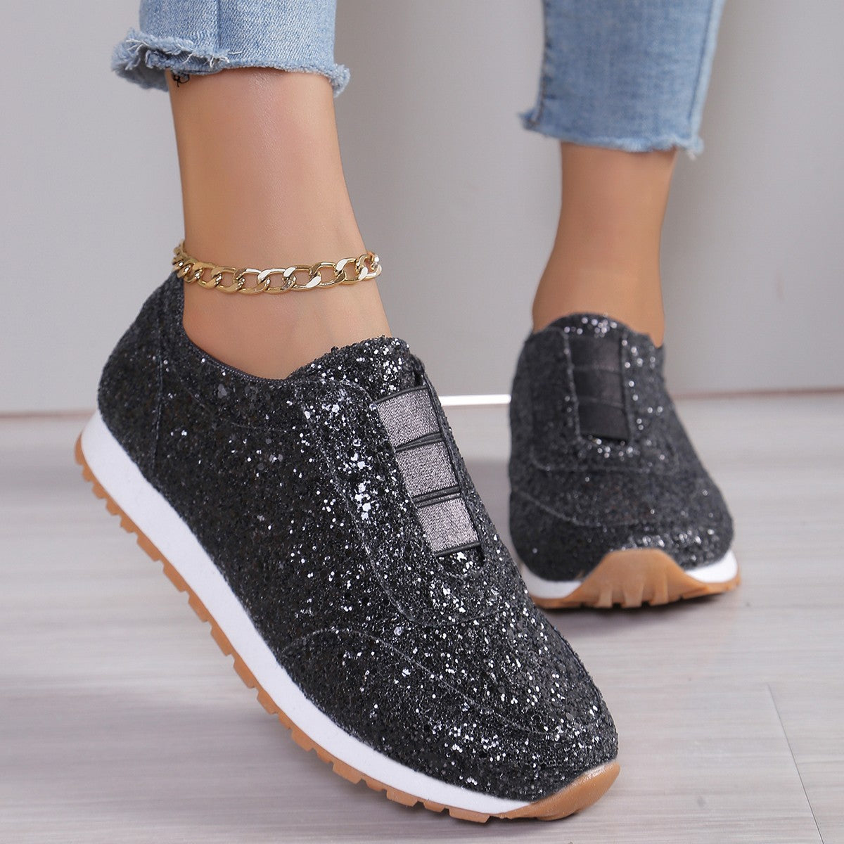 Dame Glitrende Sneakers i elegant Slip-On Design med åndbar sål Stilla