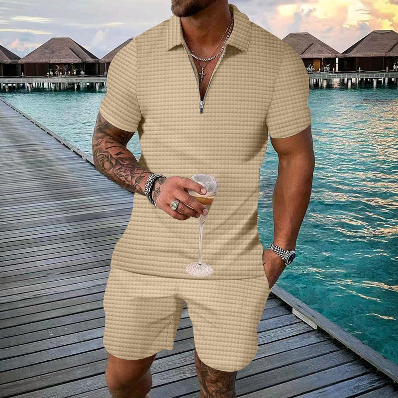 Herrer kortærmet jumpsuit med stilfuld lynlås og struktureret design Stilla