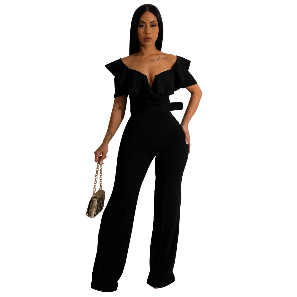 Dame elegant flæse jumpsuit med bælte og bredt ben Stilla