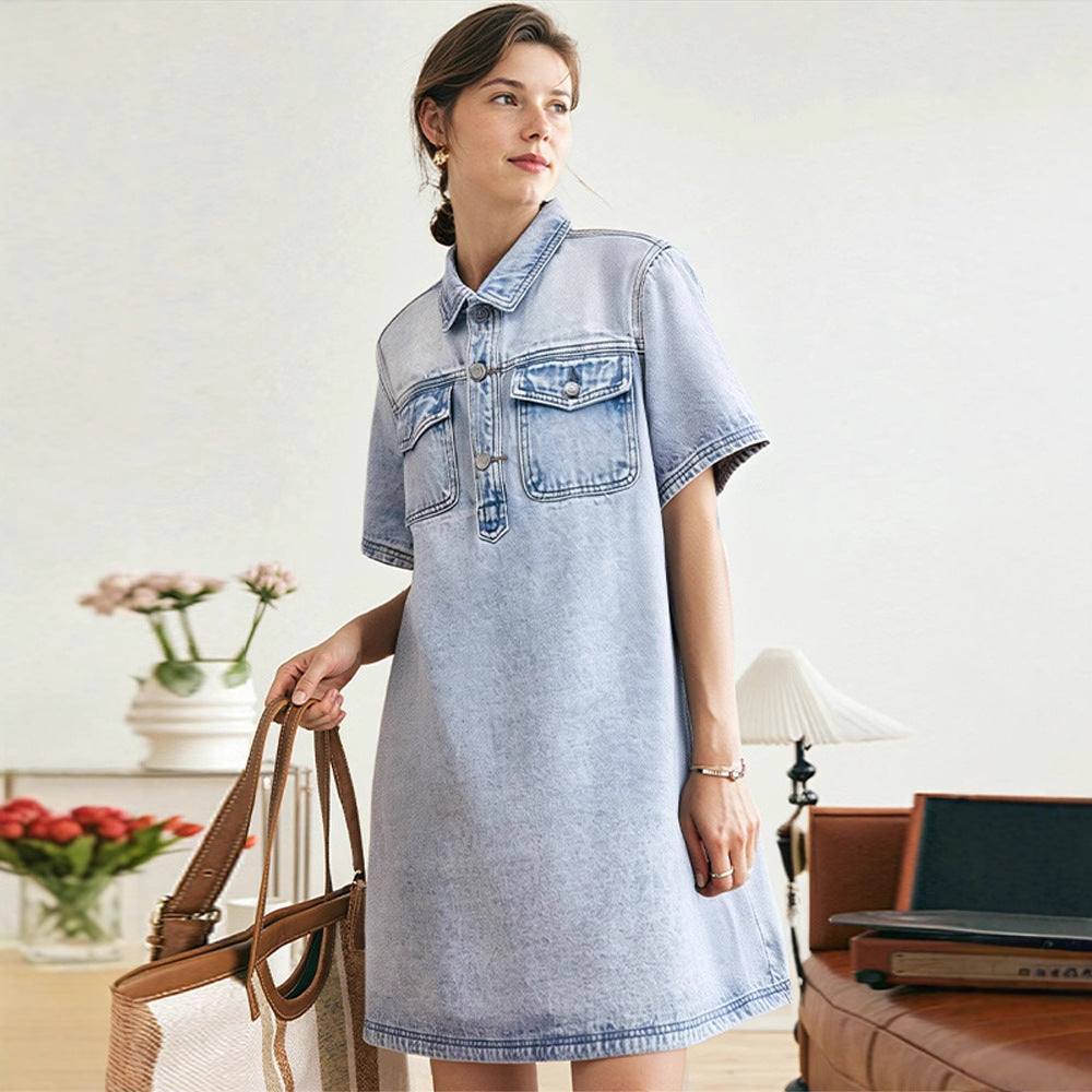 Dame Denim Skjortekjole Stilla