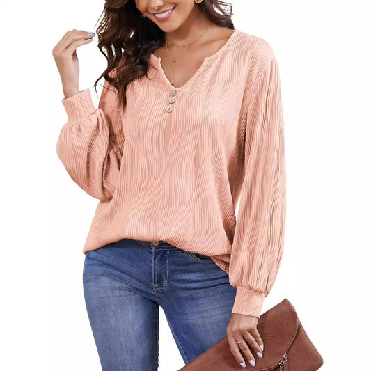 Dame afslappet bluse med struktureret design og knaplukning Stilla