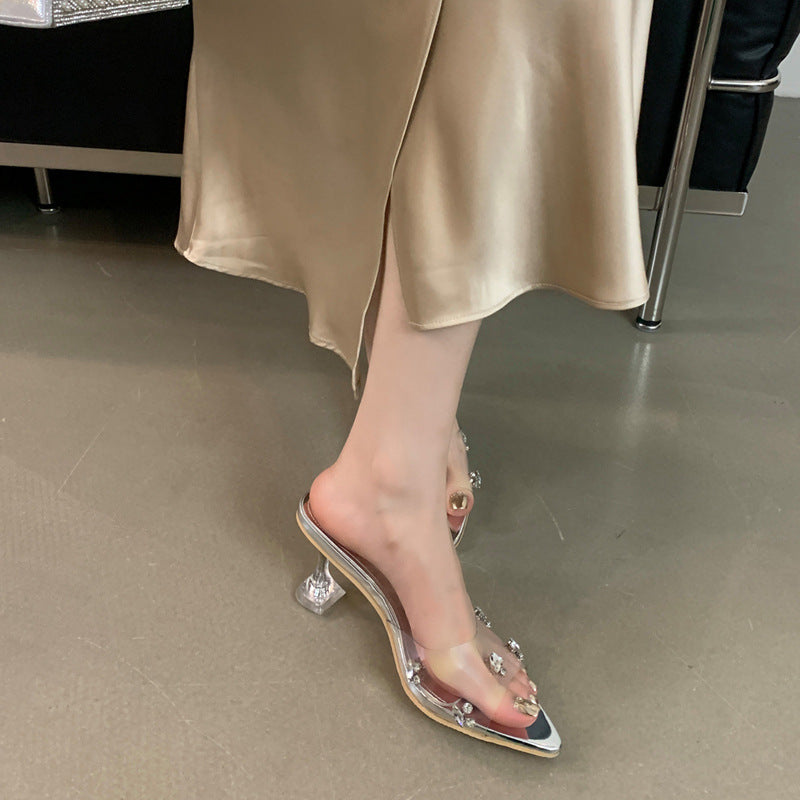 Dame åbne højhælede sandaler med gennemsigtigt overmateriale og glitrende applikationer Stilla