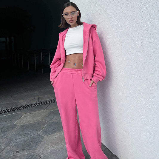 Dame afslappet oversized sweatshirt-sæt med trendy cropped top og åndbare joggingbukser Stilla
