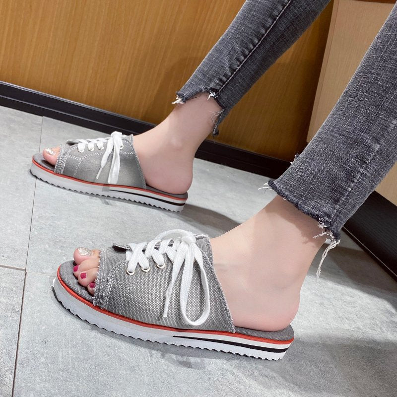 Dame afslappede sneakers-pantoletten med fashionable denim og praktisk snørering Stilla