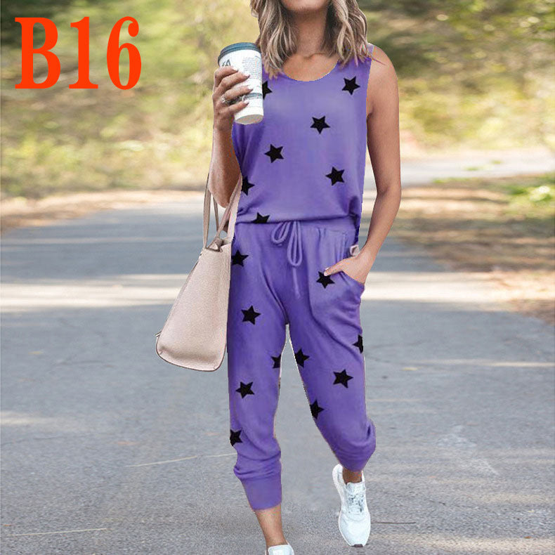 Dame Casual Jumpsuit med ærmeløs design og moderne batikmønster Stilla