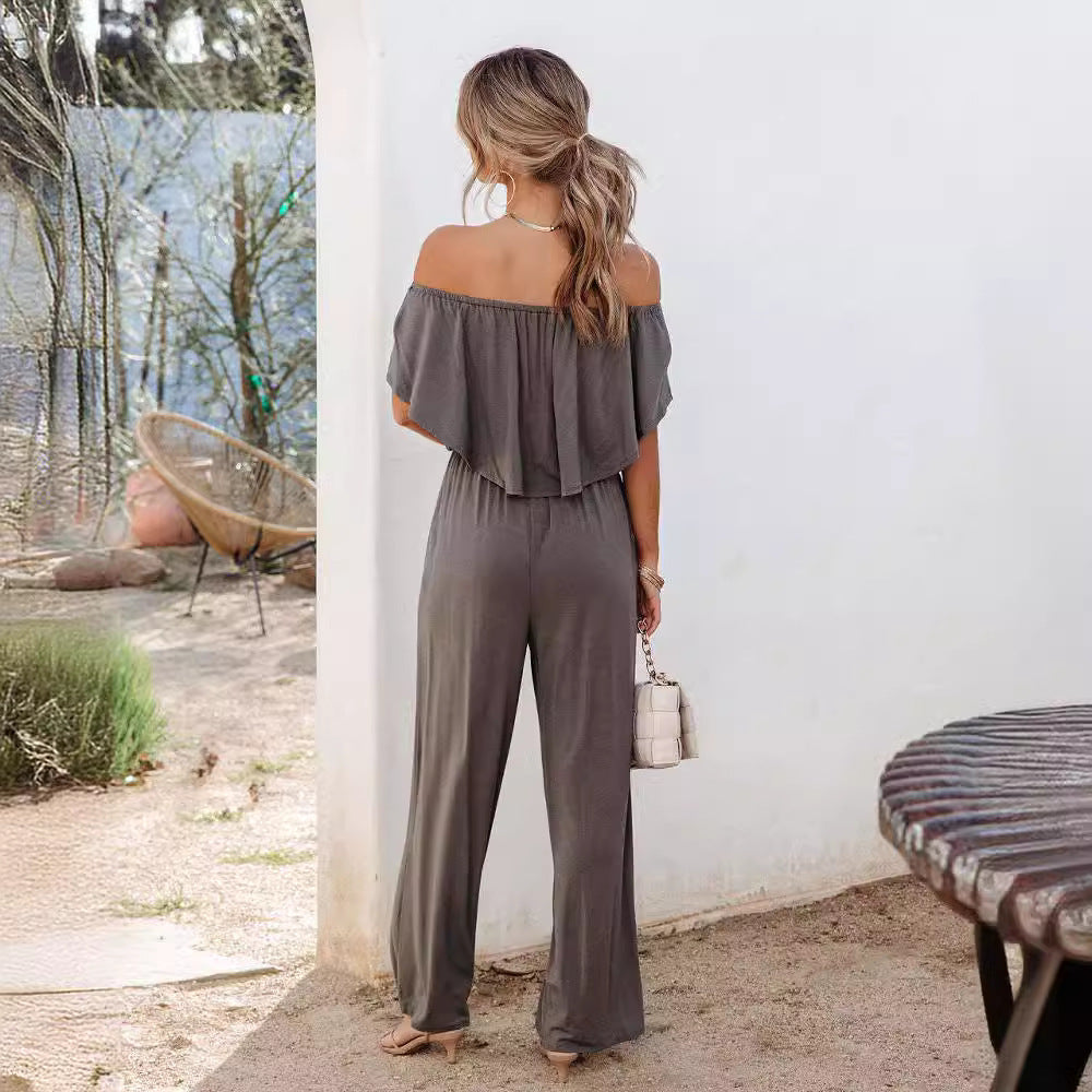 Dame Off-Shoulder Jumpsuit med bredt ben og elastisk talje Stilla