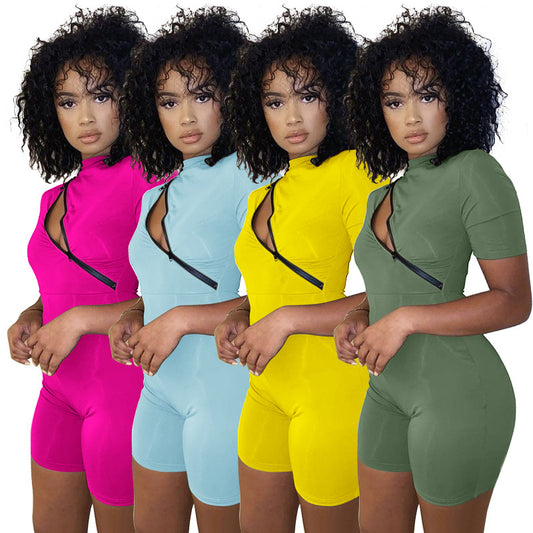 Dame sporty jumpsuit med lynlås og korte ærmer Stilla