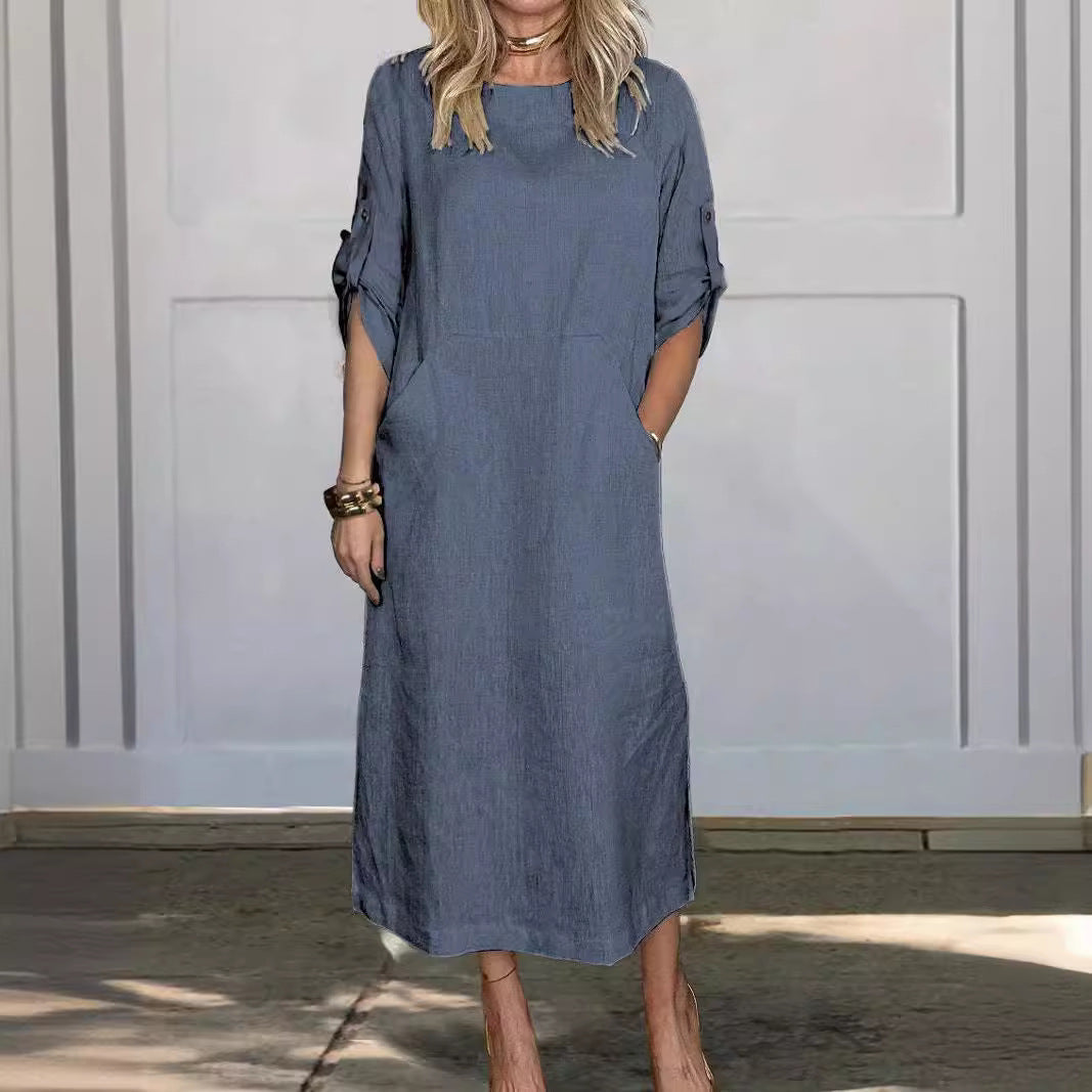 Dame afslappet maxikjole med praktiske lommer og 3/4-ærmer Stilla