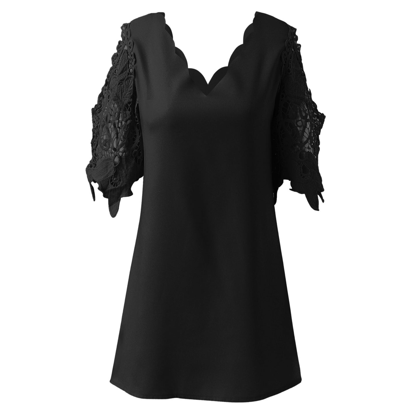 Dame Elegant bluse top med bølget laceærme Stilla