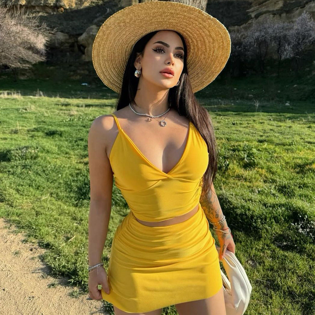 Dame Delikat Crop-Top med figursyet Nederdel i afslappet Snit Stilla