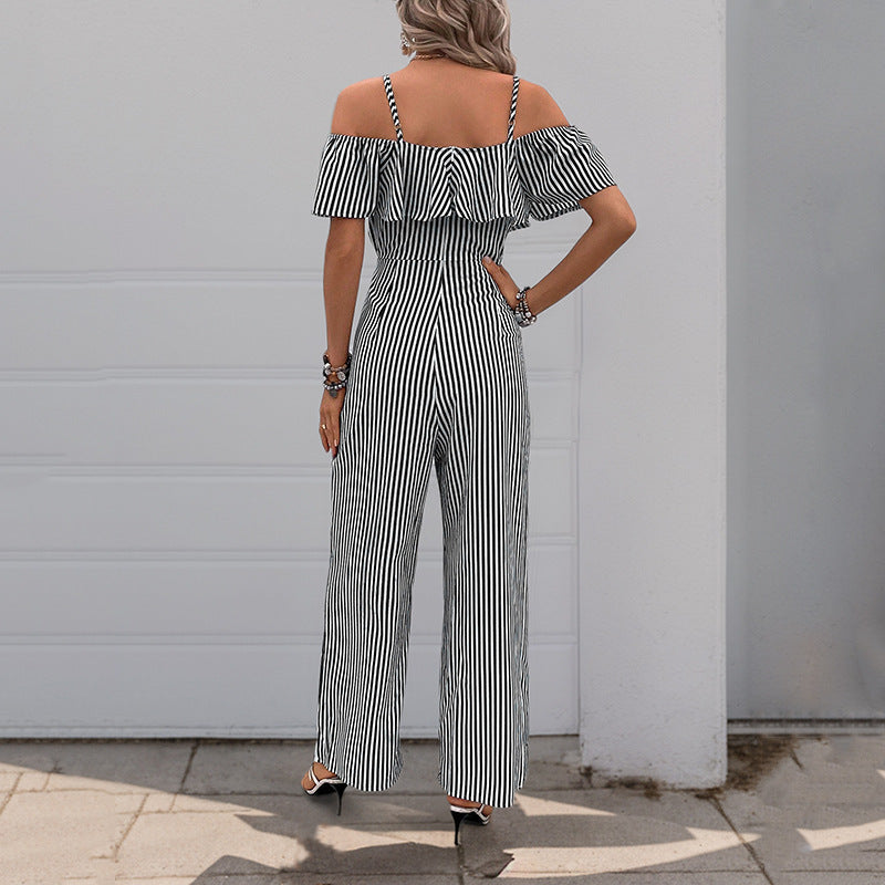 Dame Off-Shoulder Stribet Jumpsuit Stilla