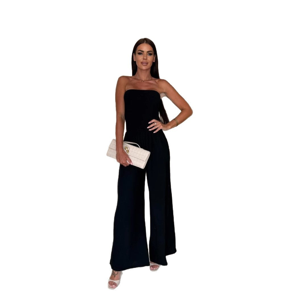 Dame afslappet jumpsuit med elastisk overdel og vidde ben Stilla