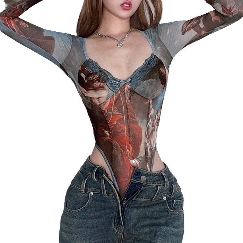 Dame Kunstnerisk Bodysuit med spidse accenter og dyb V-udskæring Stilla