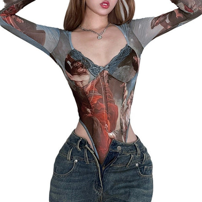 Dame Kunstnerisk Bodysuit med spidse accenter og dyb V-udskæring Stilla