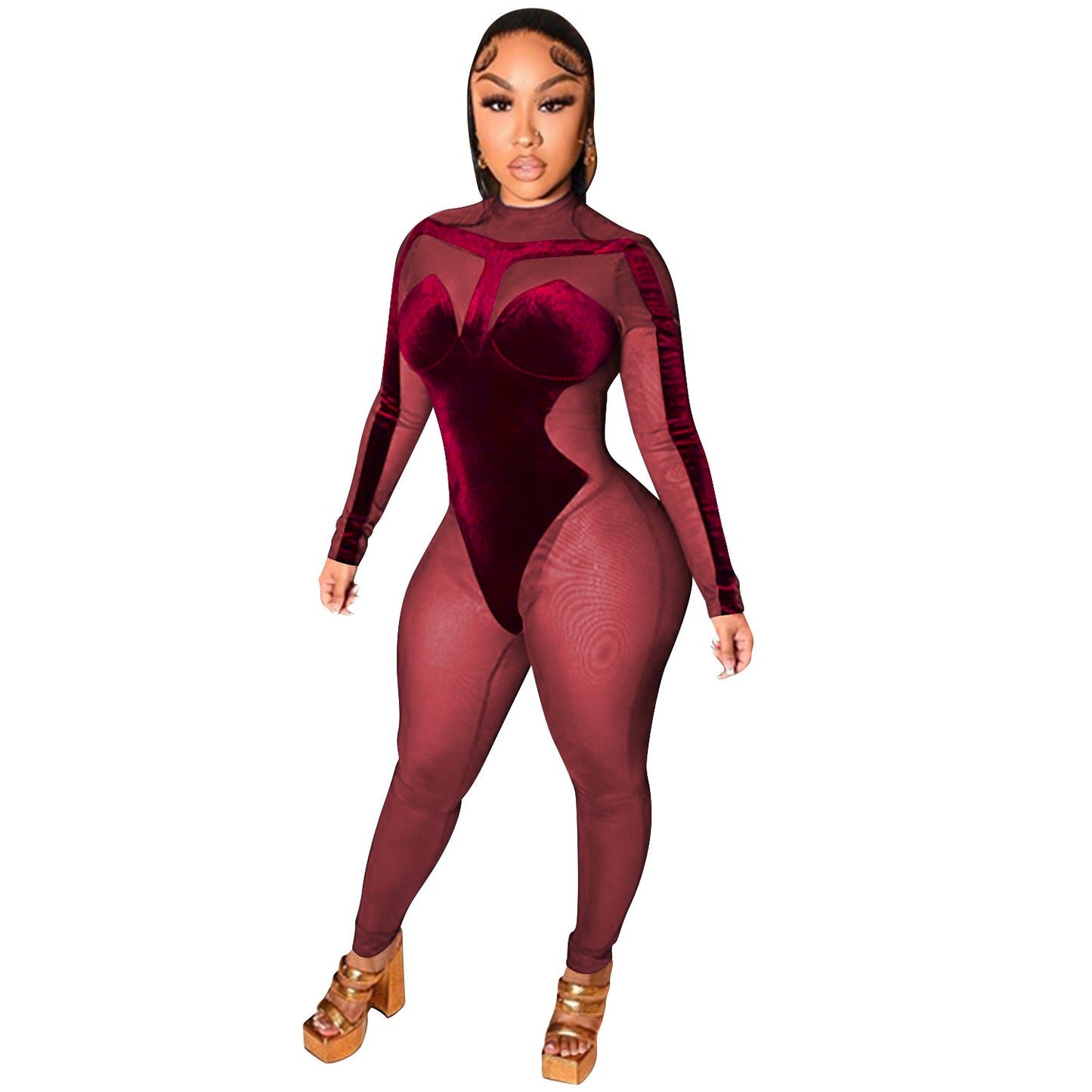 Dame Elegant Bodysuit med transparente indlæg og dyb udskæring Stilla