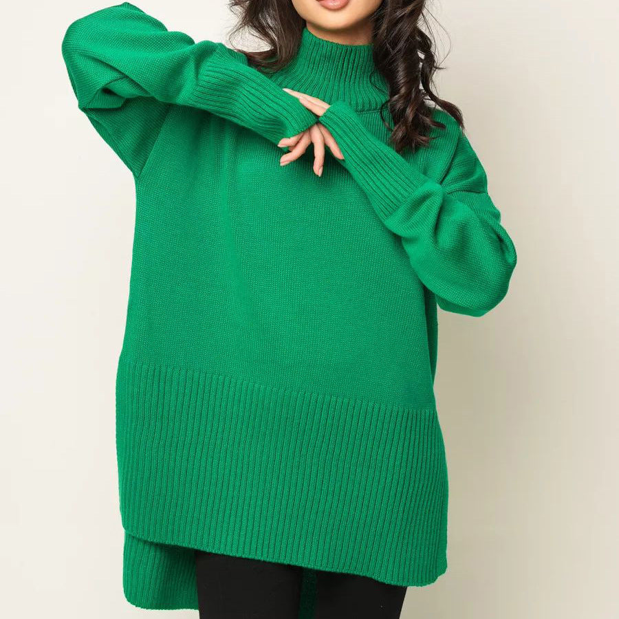 Dame afslappet rullekravepullover med sidelidsdetaljer og struktureret design Stilla