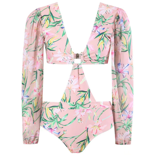 Dame badetøjssæt med elegante puffærmer og blomsterdesign Stilla