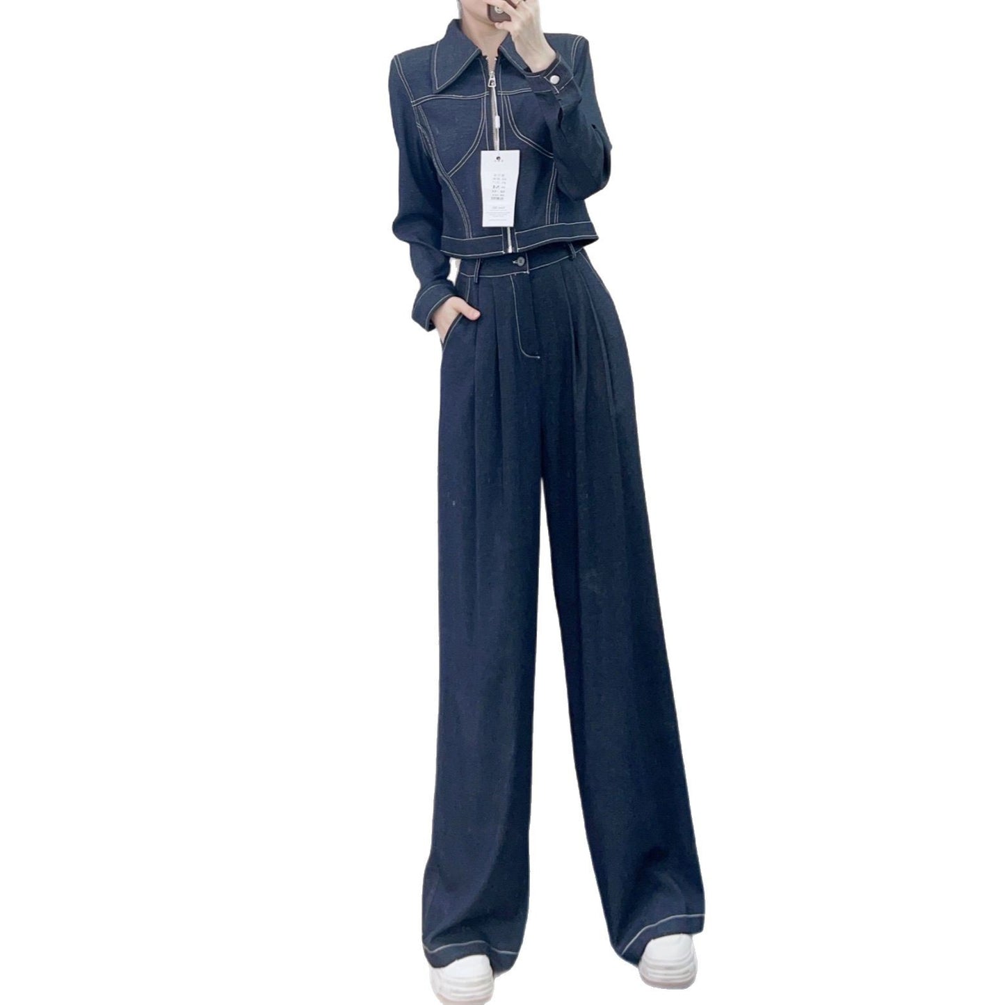 Dame elegant jumpsuit med cropped jakke og bredt ben Stilla