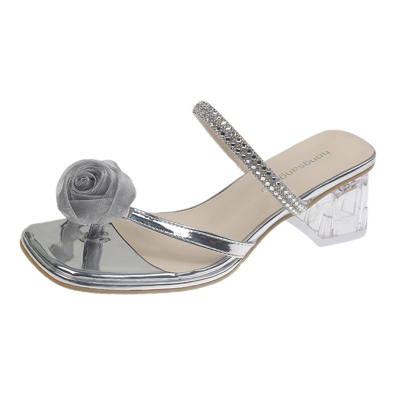 Dame Dekorative Åben Tå Blokhæle Sandaler med Floral Accent Stilla